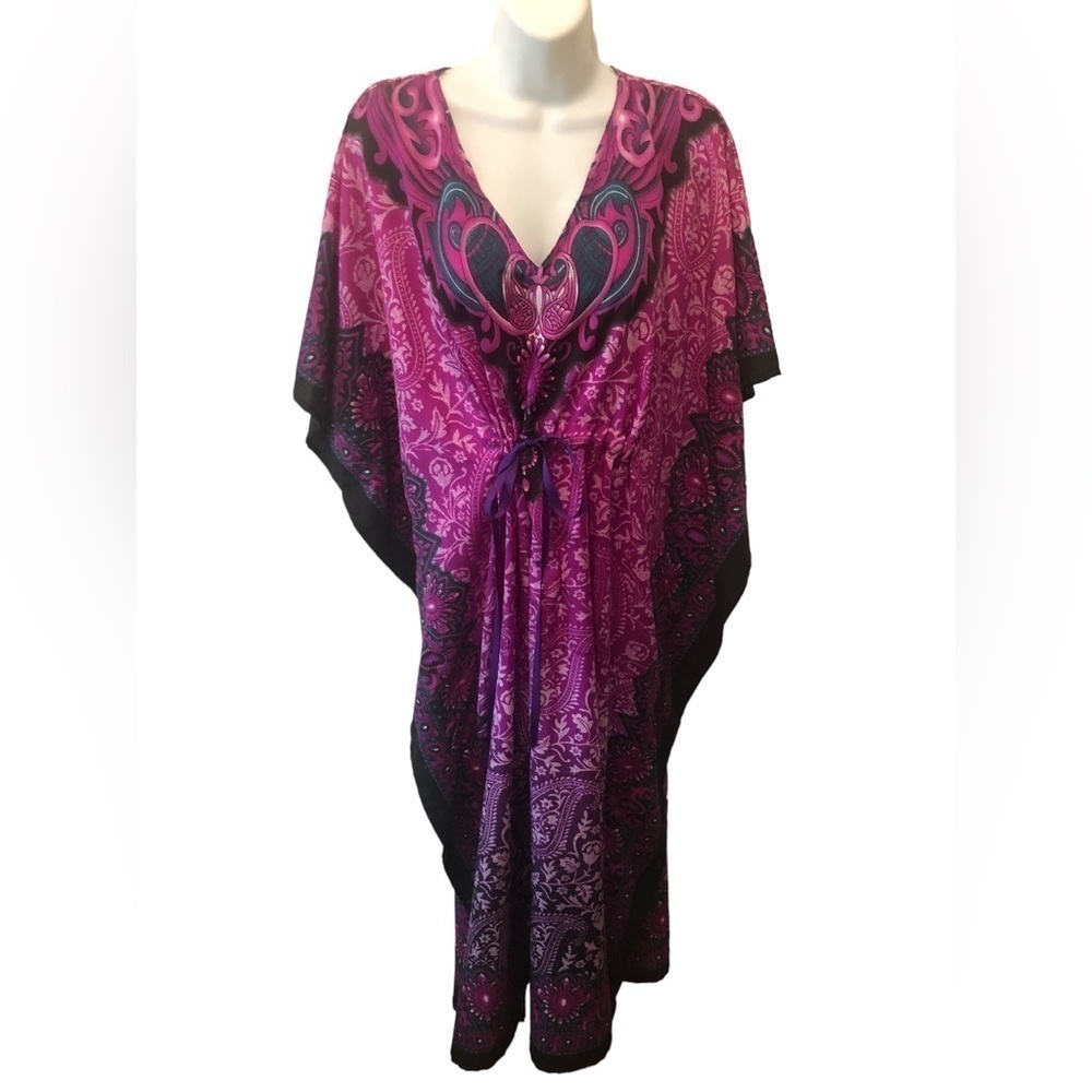 Miss Lavish Kimono Maxi Dress Sz 20-24 Plus Floral Butterfly Purple Teal Flowy